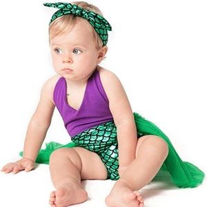 Little mermaid Halloween Costume Romper for 3-6 Months Ariel